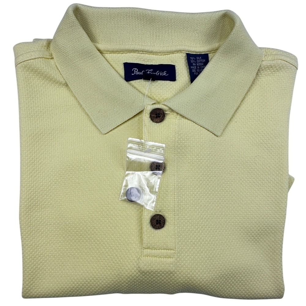 Paul Fredrick Mens Silk Cotton Polo Shirt L Bright Yellow Textured Knit‎